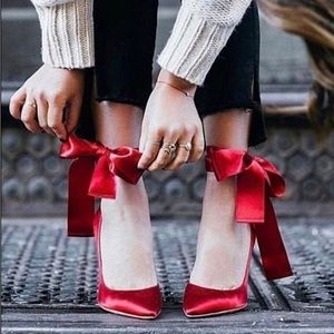 Gianvito Rossi Red Satin Gala Ankle Wrap Pumps Sz 38